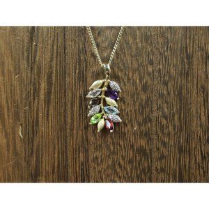 18 Inch Gold Over Sterling Silver Leaf Diamond Topaz Amethyst Peridot Quartz Gem